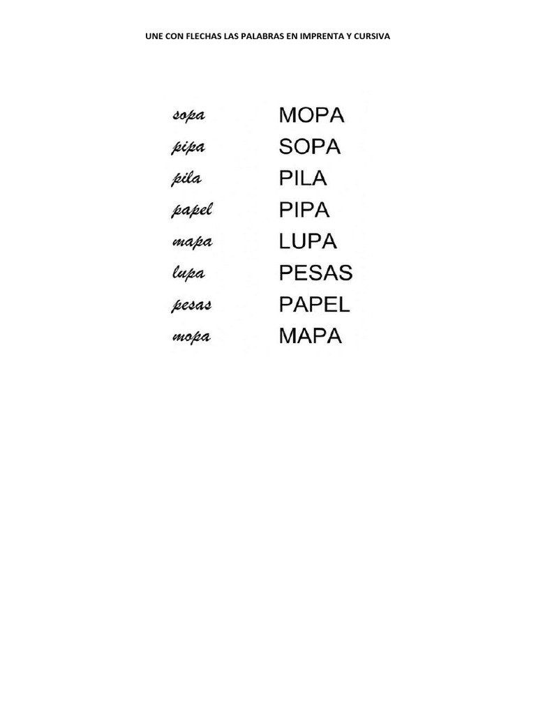 Une Con Flechas Las Palabras en Imprenta y Cursiva | PDF | Artes del ...