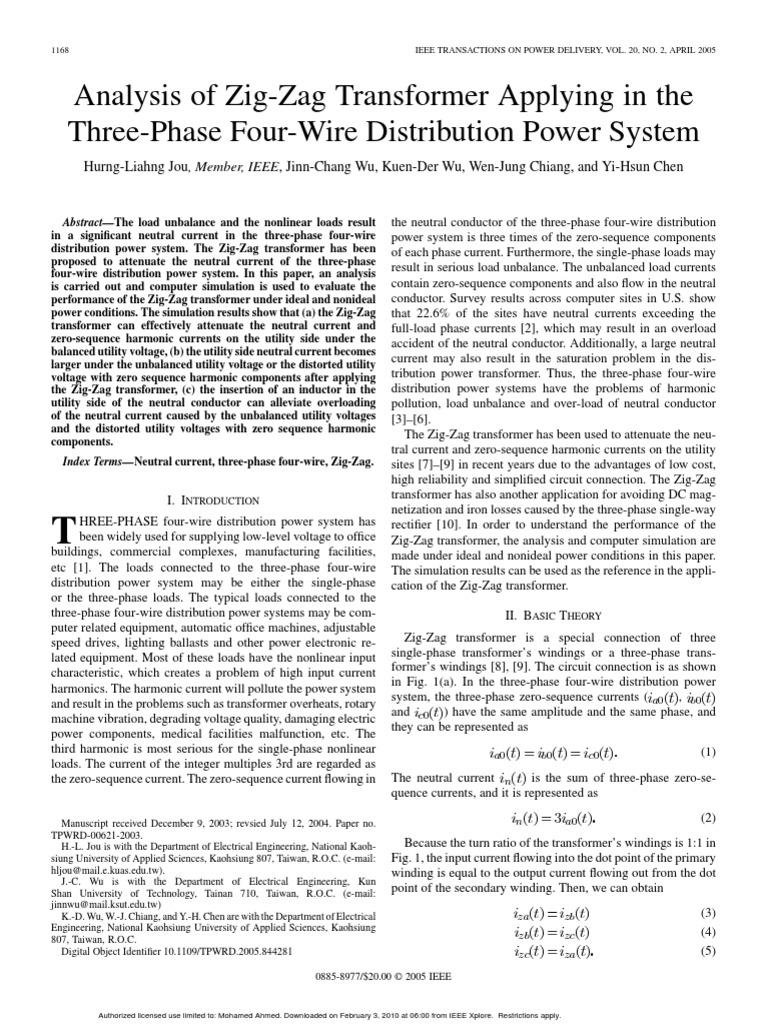 Analysis of ZigZag Transformer Applying in The ThreePhase FourWire