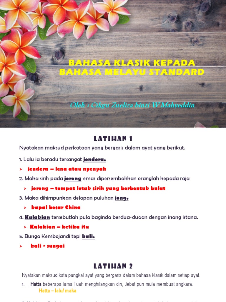 Bahasa Klasik Bahasa Standard