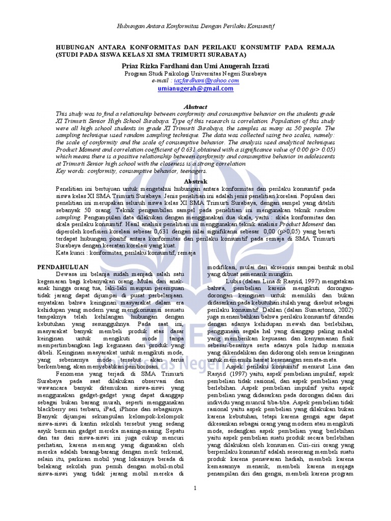 Jurnal Konformitas Dengan Perilaku Konsumtif 6 Pdf