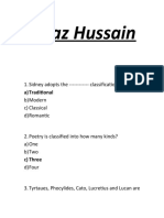 Imtiaz Hussain: 1. Sidney Adopts The - Classification of Poetry. B) Modern C) Classical D) Romantic