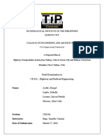 Technological Institute of The Philippines Quezon City: Final Examination in CE 012 - Highway and Railroad Engineering