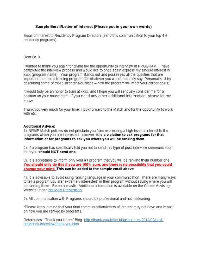 Sample Email/Letter of Interest (Please Put in Your Own Words) | PDF