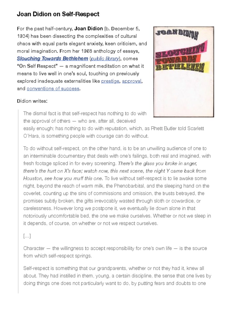 Joan Didion On SelfRespect Slouching Towards Bethlehem PDF Self