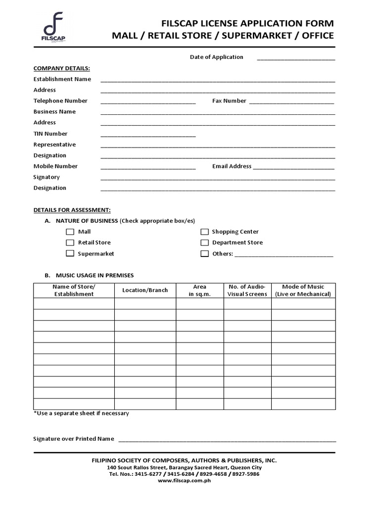 Mall Retail License Application Form | PDF | Business