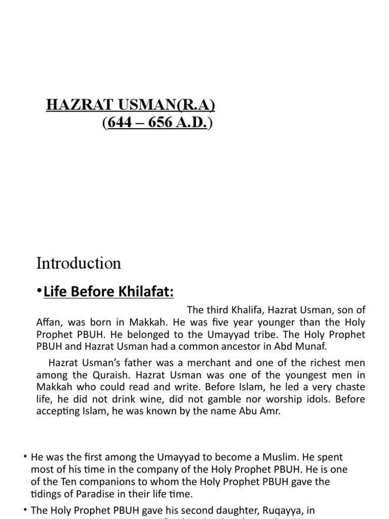 Hazrat Usman (R.A) (644 - 656 A.D.) | PDF | Caliphate | Umar