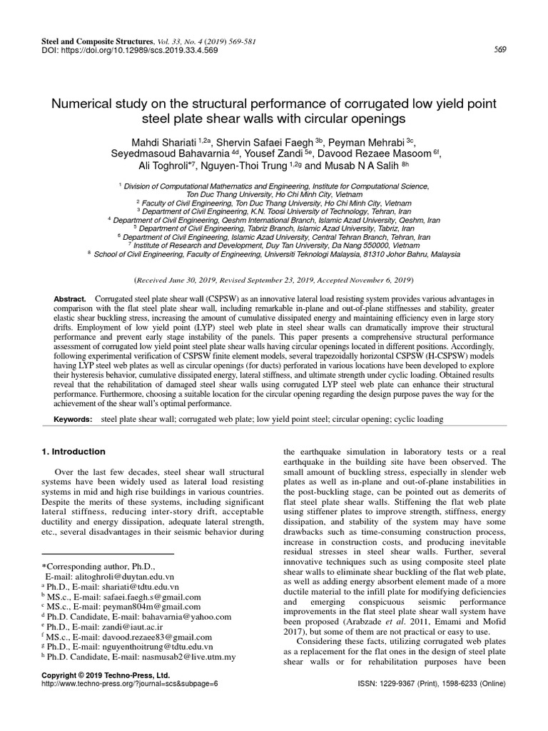 Numerical Study On The Structural Performance of Corrugated Low Yield ...