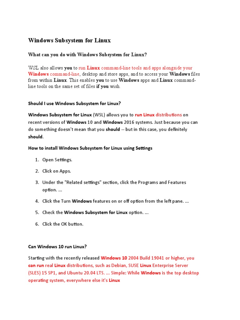 What Can You Do With Windows Subsystem For Linux | PDF