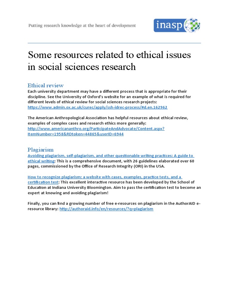 Some Resources Related To Ethical Issues in Social Sciences Research ...