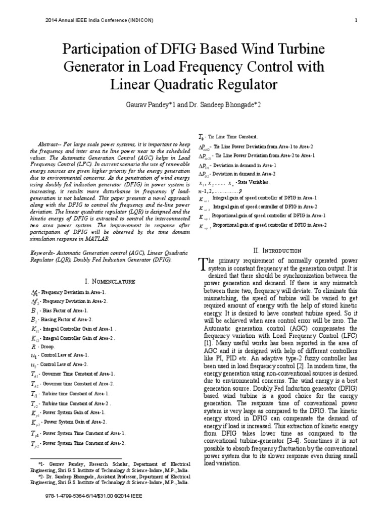 Participation of DFIG Based Wind Turbine Generator in Load Frequency