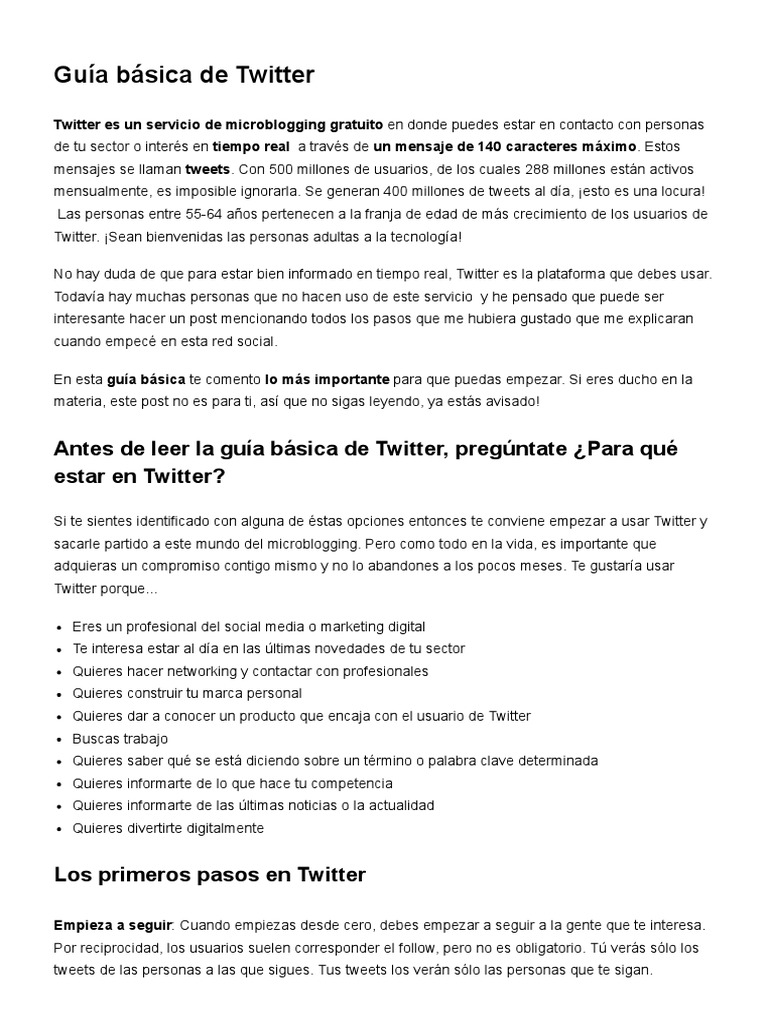 Guía Básica de Twitter | PDF | Hashtag | Redes sociales