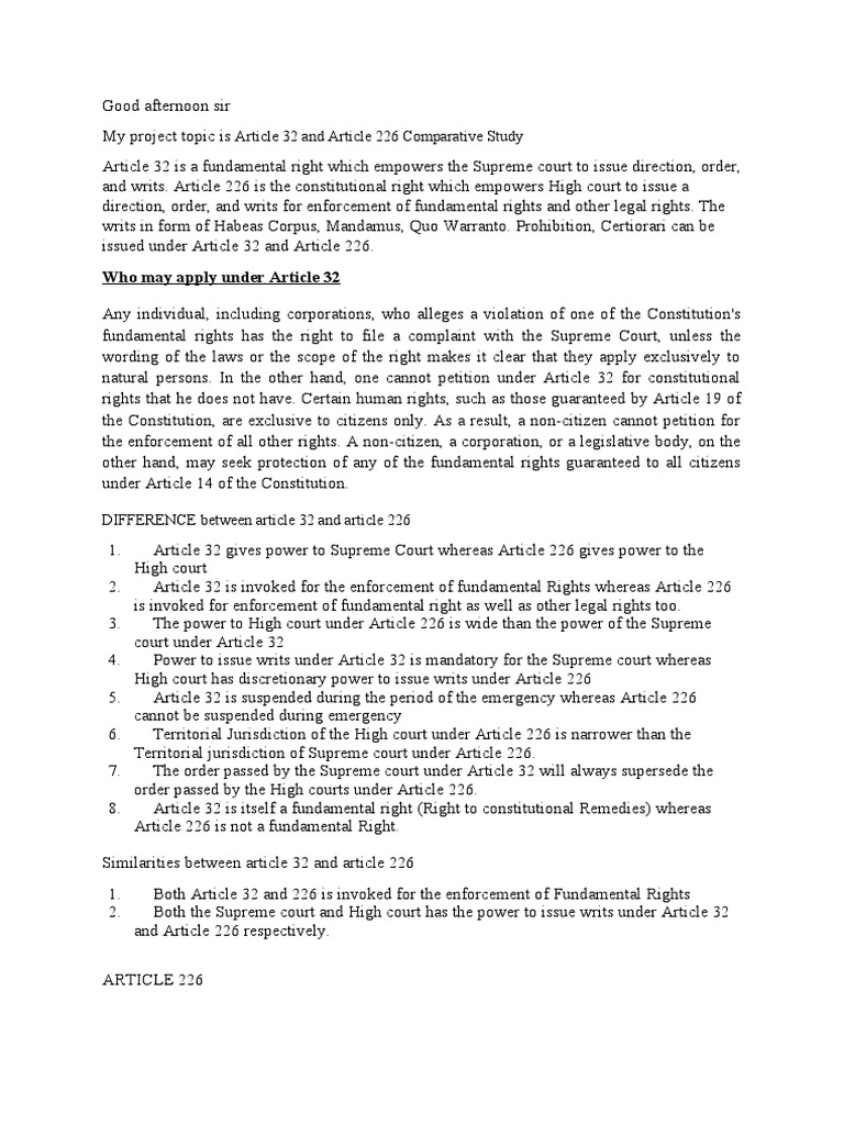 Who May Apply Under Article 32 Article 32 and Article 226 Comparative