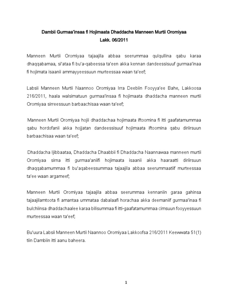 Dambii Gurmaa%u2019İnsaa Fi Hojimaata Dhaddachaa Manneen Murtii ...