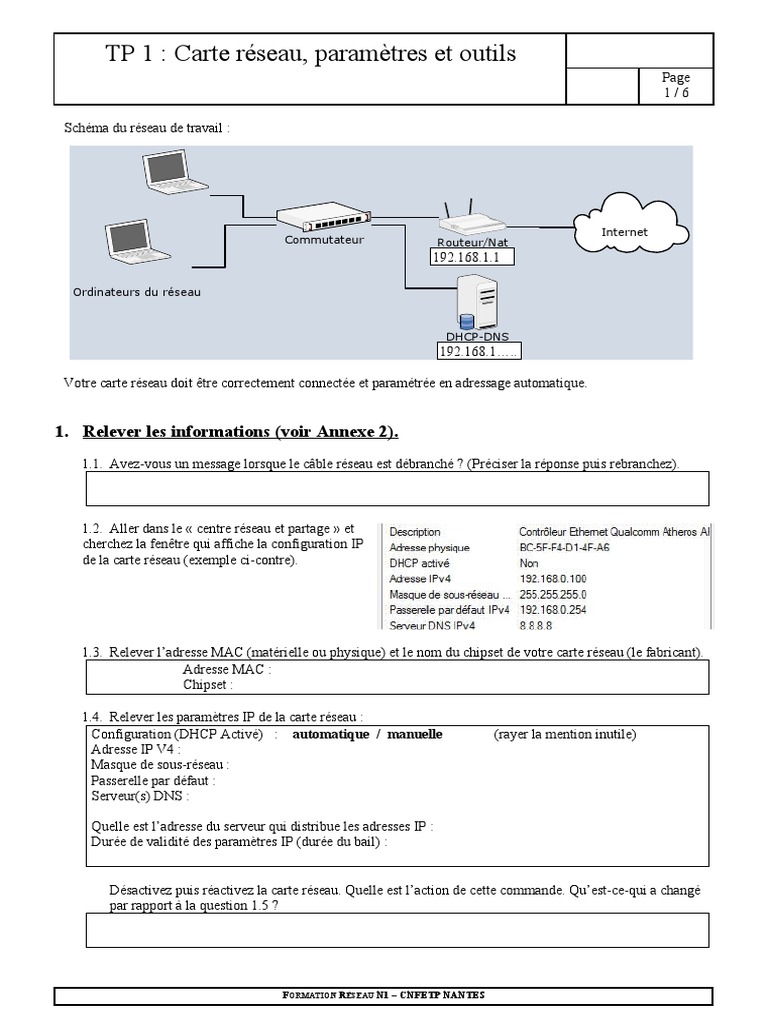 TP 1 : Configuration Carte Réseau | PDF | Adresse IP | Système de noms ...