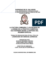 La Factura Cambiaria y Los Recibos de La Misma en La Práctica Comercial Salvadoreña Desde La Entrada Del Régimen Especial