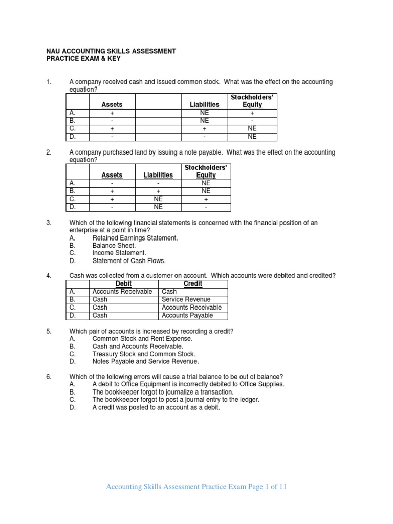 Assessing Accounting Skills Sample Practice Exam Questions and Answers
