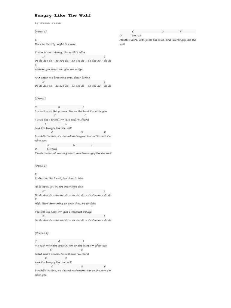 Hungry Like The Wolf With Chords Pdf