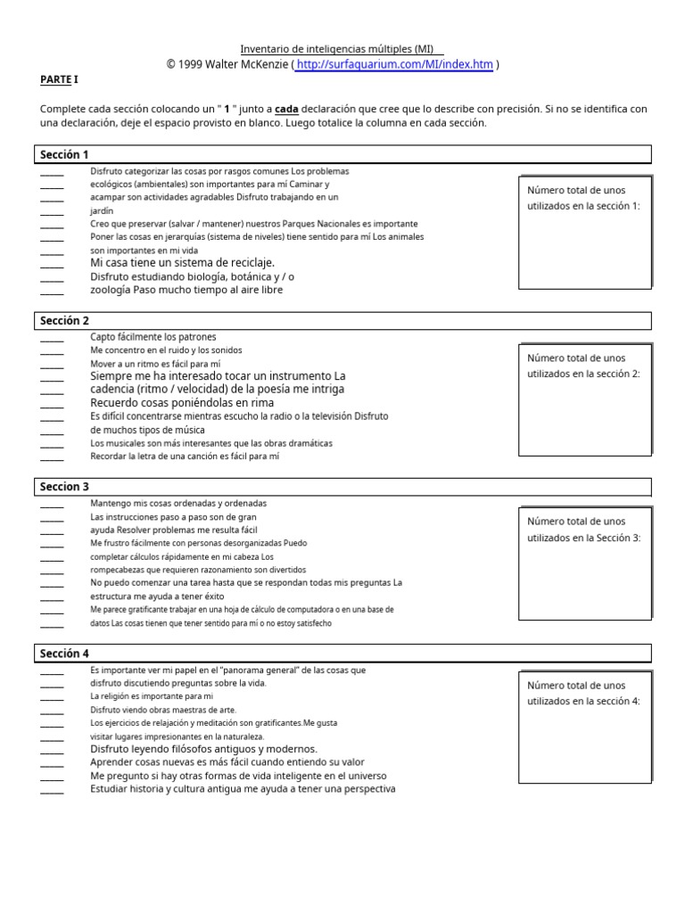 CLASE 11 Multiple Intelligences Inventory - En.es | PDF | Ritmo ...