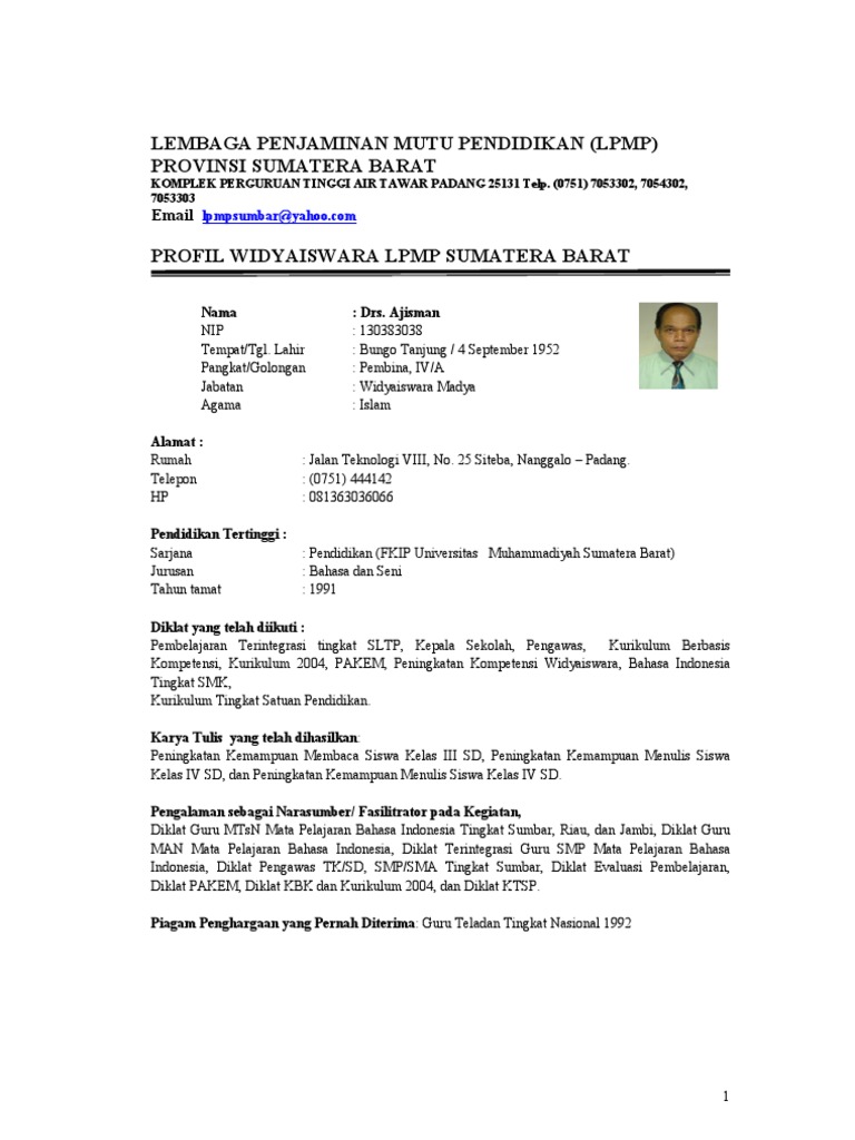 Profil Widyaiswara Lpmp Sumate
