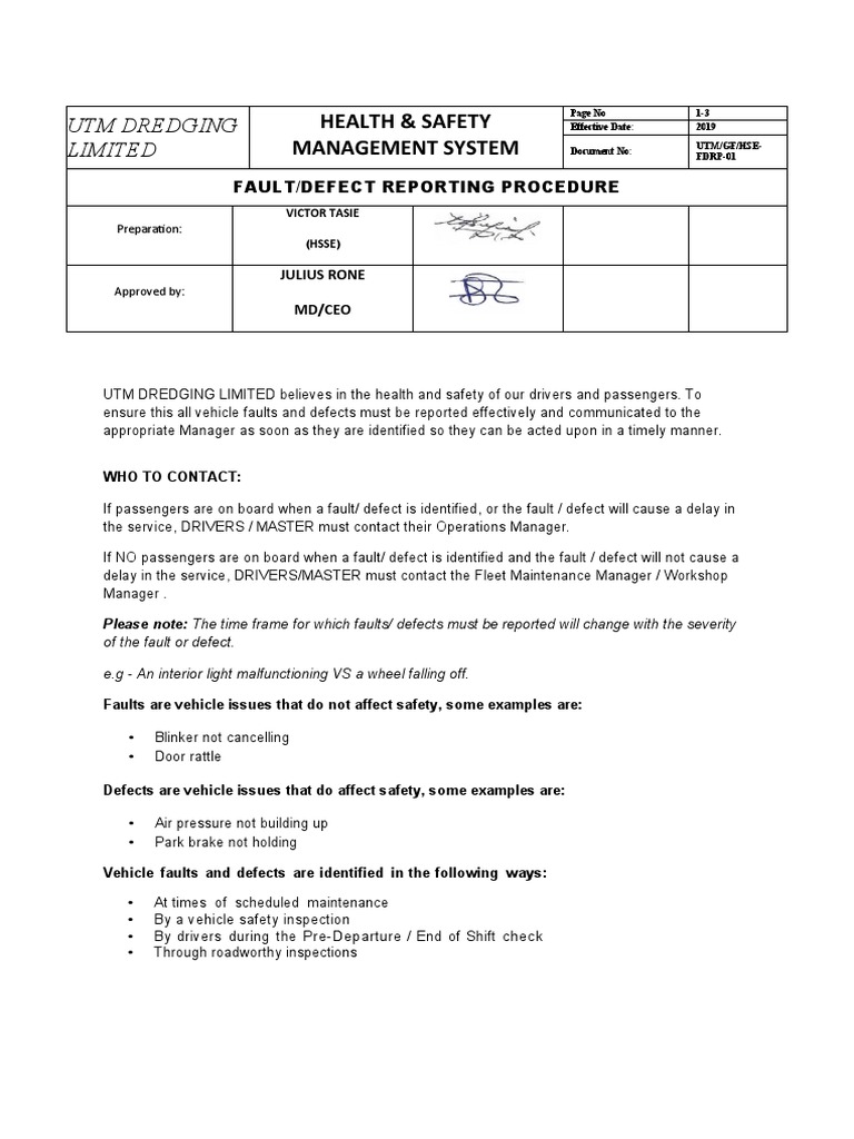 Vehicle Fault and Defect Reporting Guide | PDF | Vehicles | Transport