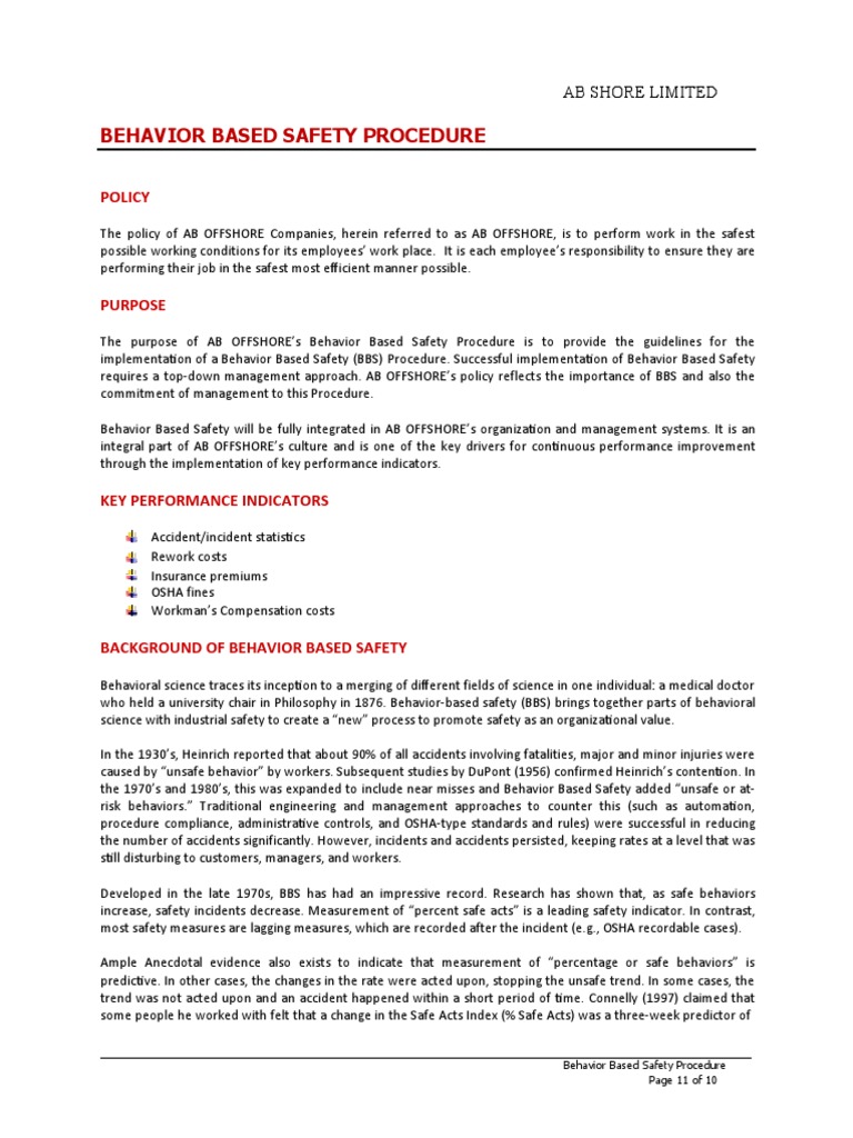 Behavior Based Safety Implementation Guide | PDF | Risk | Safety