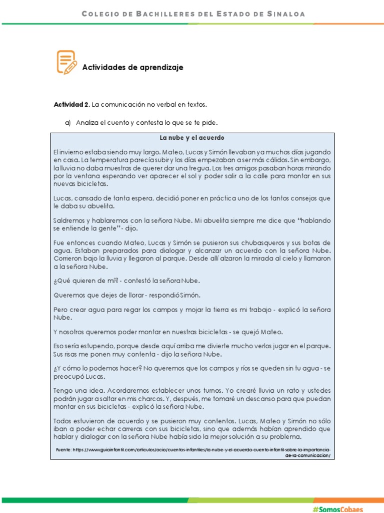 La nube y el acuerdo infantil | PDF | Artes del Lenguaje y Comunicación ...