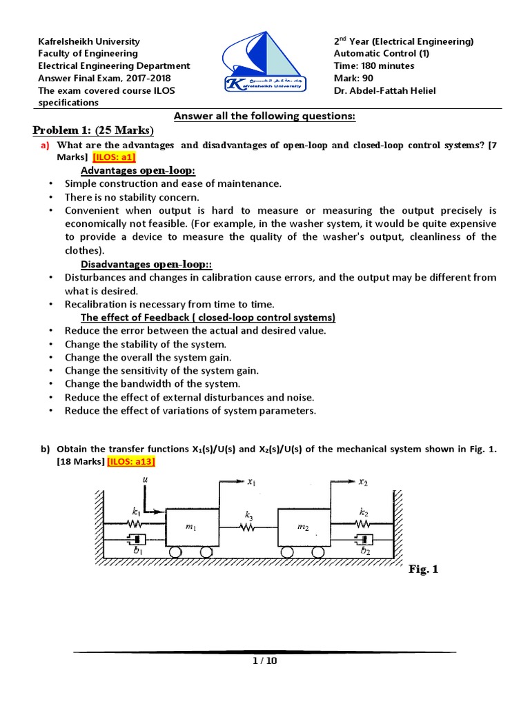 Control Systems Exam Questions | PDF | Control Theory | Electronics