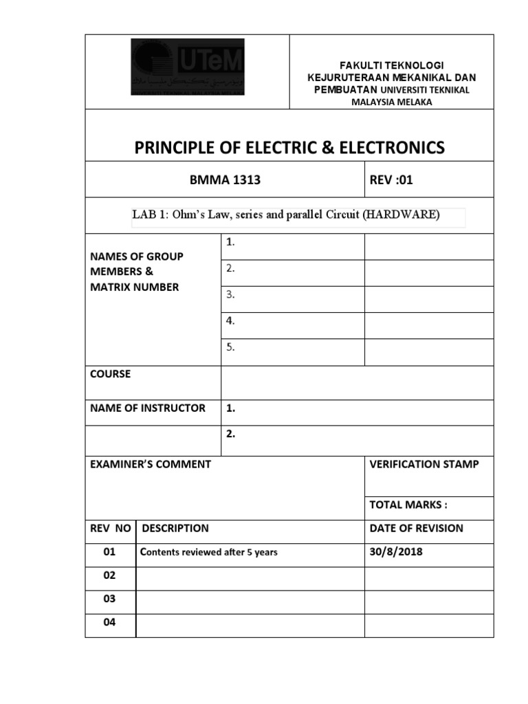 LAB 1 Ohm's Law, Series and Parallel Circuit | PDF | Electrical Network ...