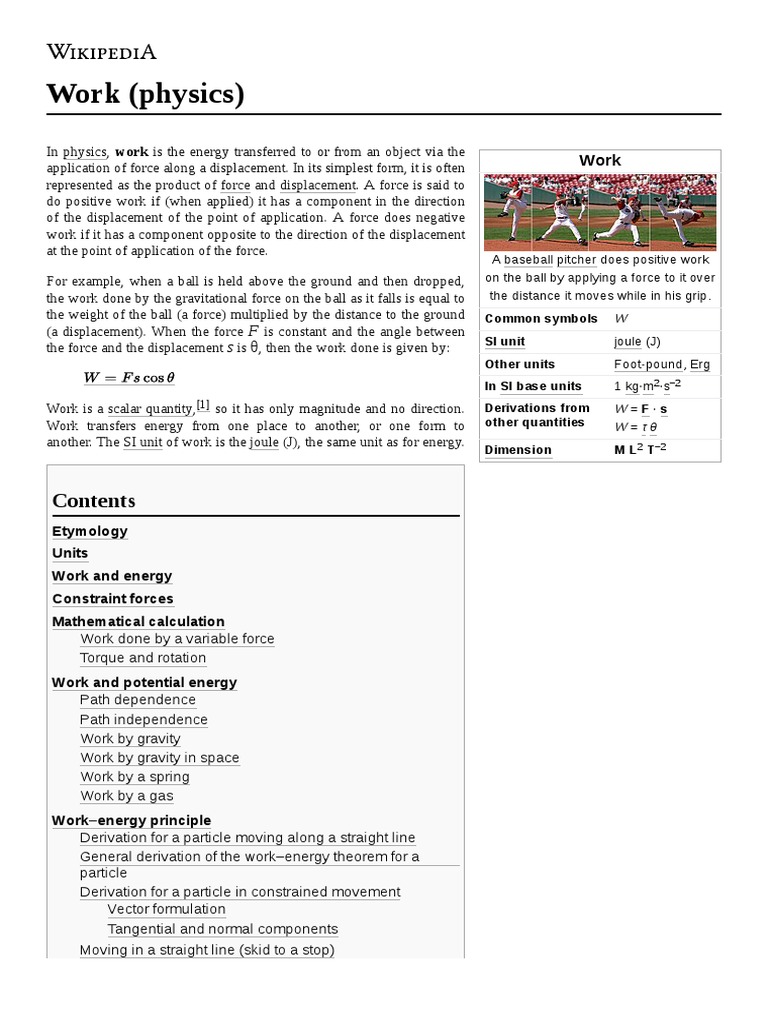 Work (Physics) Etymology Units Work and Energy Constraint Forces
