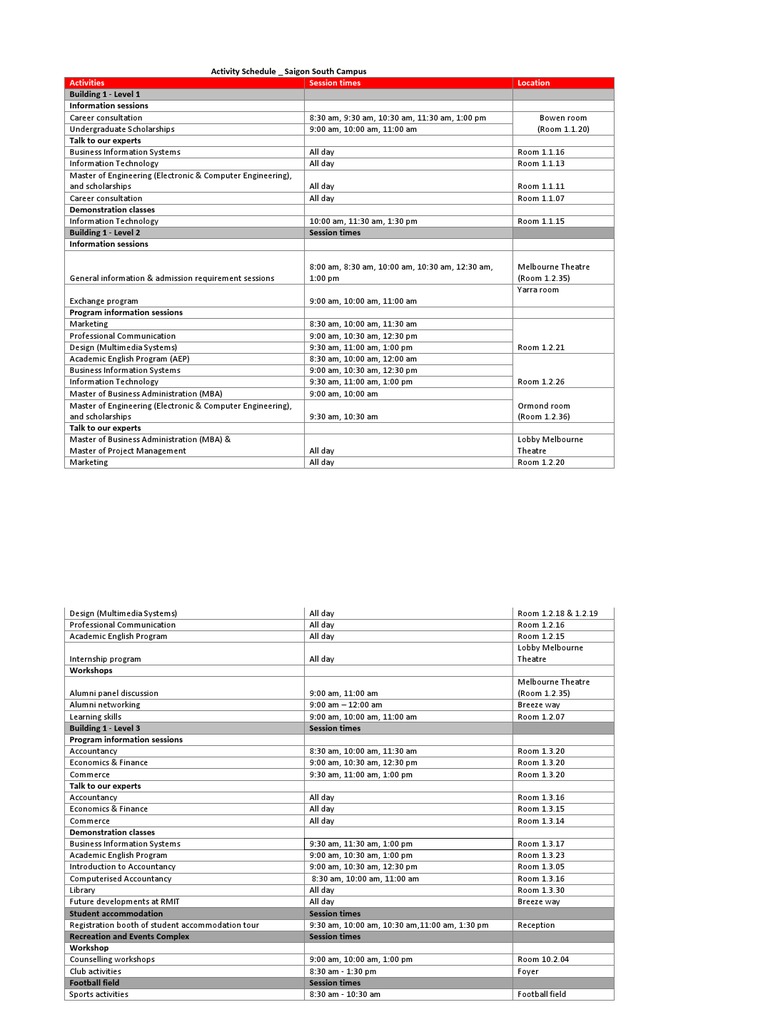 SGS Campus Open Day Schedule | PDF | Behavior Modification | Academia