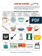 Los Utensilios de La Cocina Espanol Hoja de Trabajo Kitchen Objects Worksheet Spanish PDF