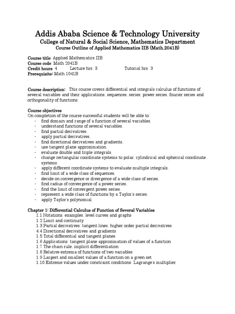Applied Mathematics IIB Course Outline | PDF | Derivative | Power Series