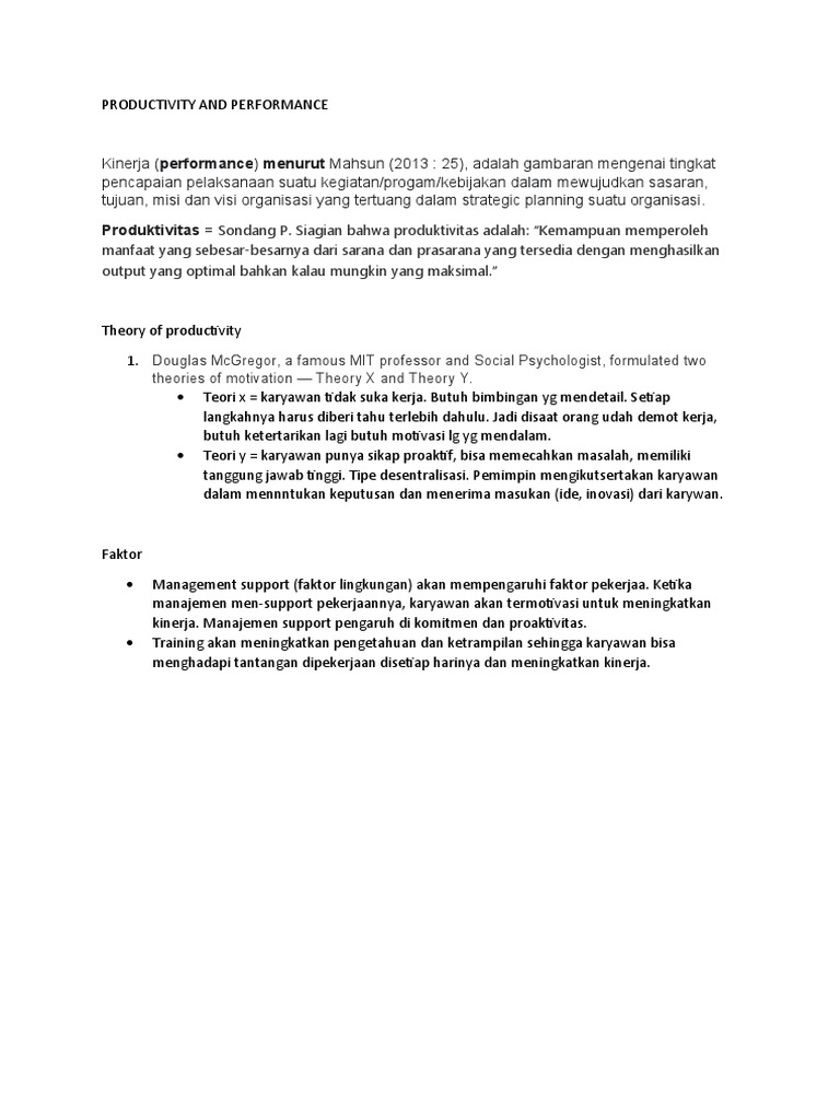 Manajemen Kinerja dan Produktivitas | PDF