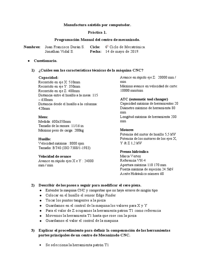 Practica n1 CNC | PDF | Control numerico | Herramientas