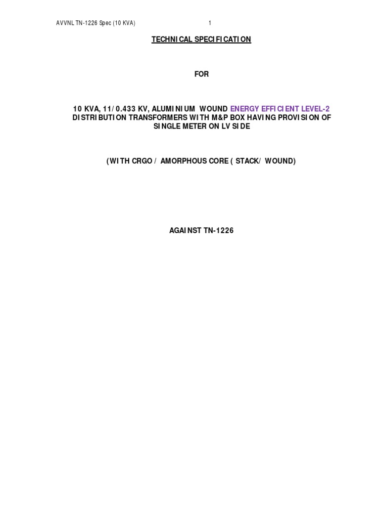10 KVA Energy Efficient Distribution Transformer Spec | PDF ...