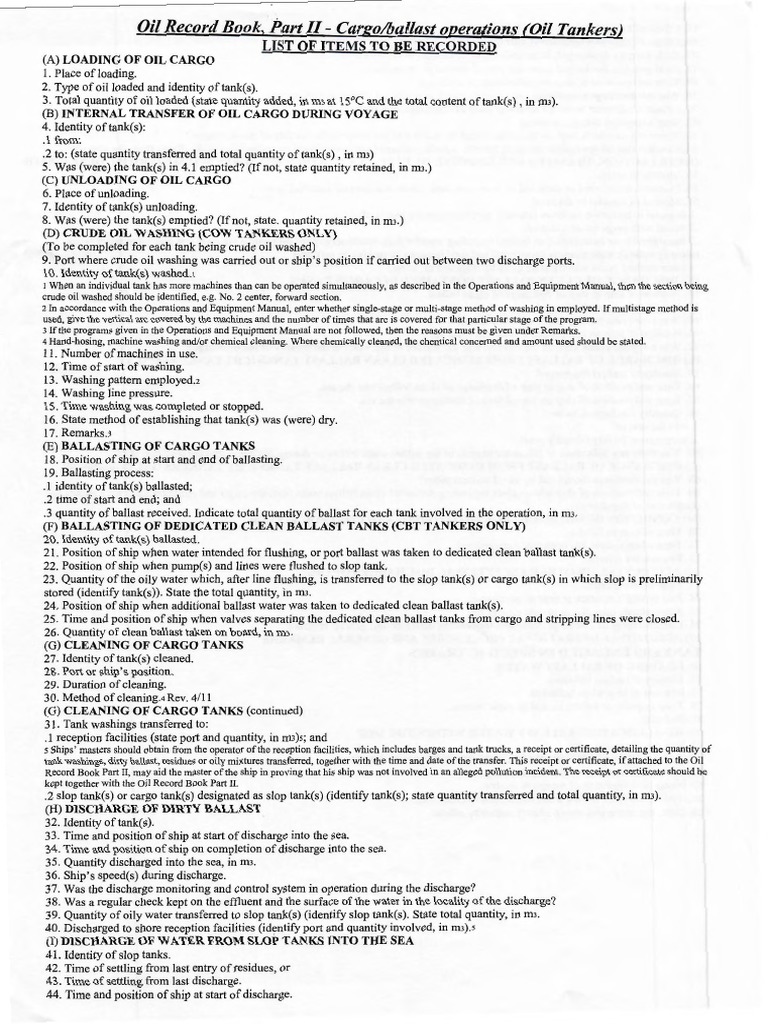 Oil Record Book, Part IICargo/ballast Operations (Oil Tankers) PDF