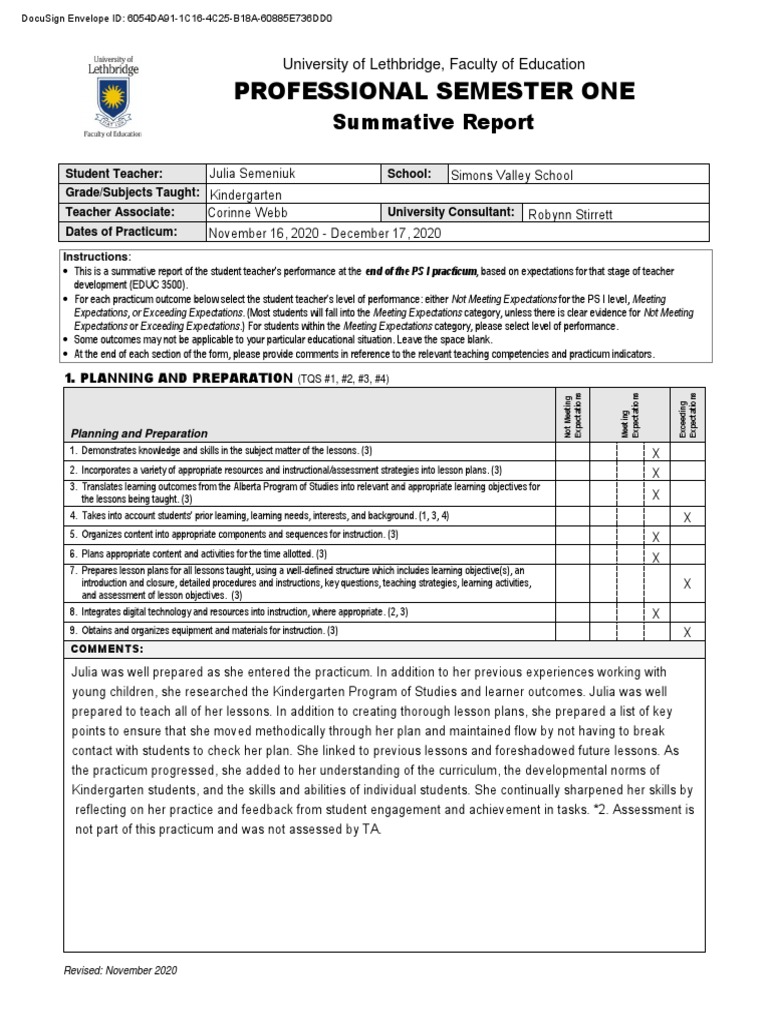Professional Semester One Summative Report Fo | PDF | Educational ...