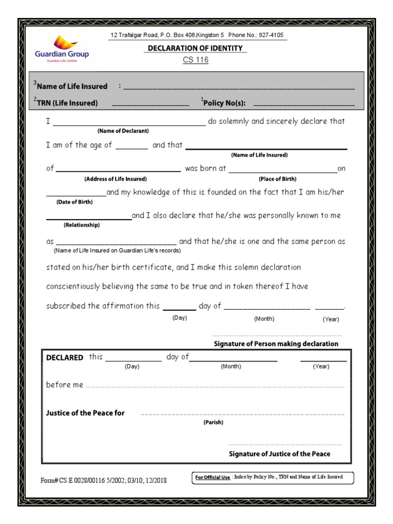 Declaration of Identity Form | PDF