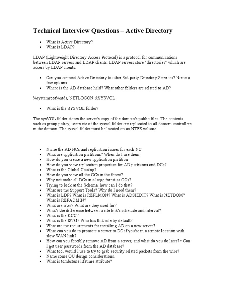 Active Directory Interview Questions | PDF | Active Directory ...