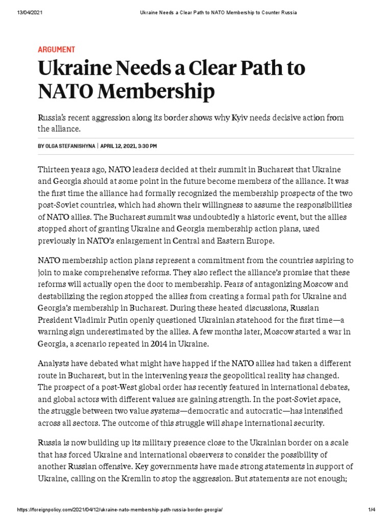 Ukraine Needs A Clear Path To NATO Membership To Counter Russia | PDF ...