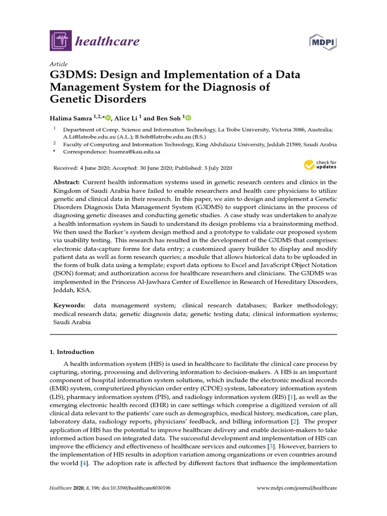 Healthcare: G3DMS: Design and Implementation of A Data Management ...