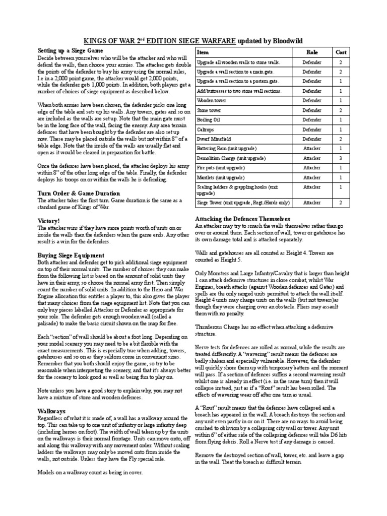 PDF Kings of War Siege Rules 03 DL | PDF | Siege | Fortification