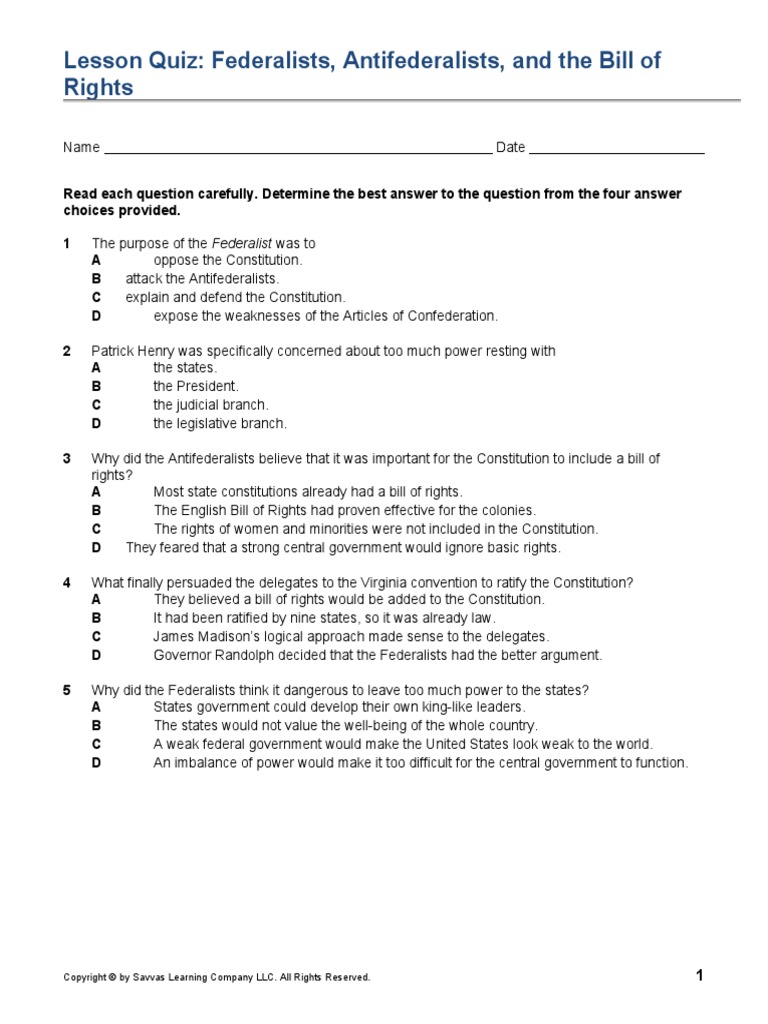 Topic 4 - Lesson 4 Quiz | PDF | Politics