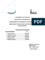 University of Gondar Institute of Technology Department of Biomedical Engineering Assignment On Health Care Technology Management