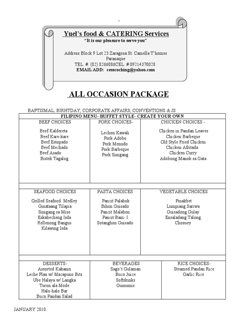 All Occasion Filipino Catering Menu | PDF | Western Cuisine | Tomato Sauce