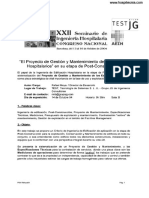 El Proyecto de Gestion y Mantenimiento de Los Edificios Hospitalarios en Su Etapa de Post - Construccion