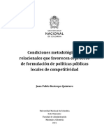 Condiciones Metodológicas y Relacionales Que Favorecen El Proceso de Formulación de Políticas Públicas Locales de Competitividad