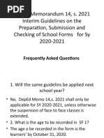 Deped Memorandum 14, S. 2021 Interim Guidelines On The Preparation, Submission and Checking of School Forms For Sy 2020-2021