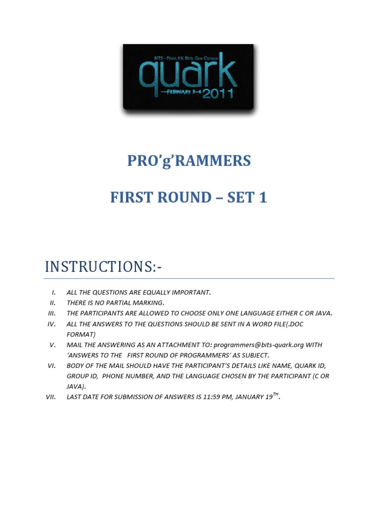 Programming Contest Round 1 Instructions | PDF | Computer Science ...