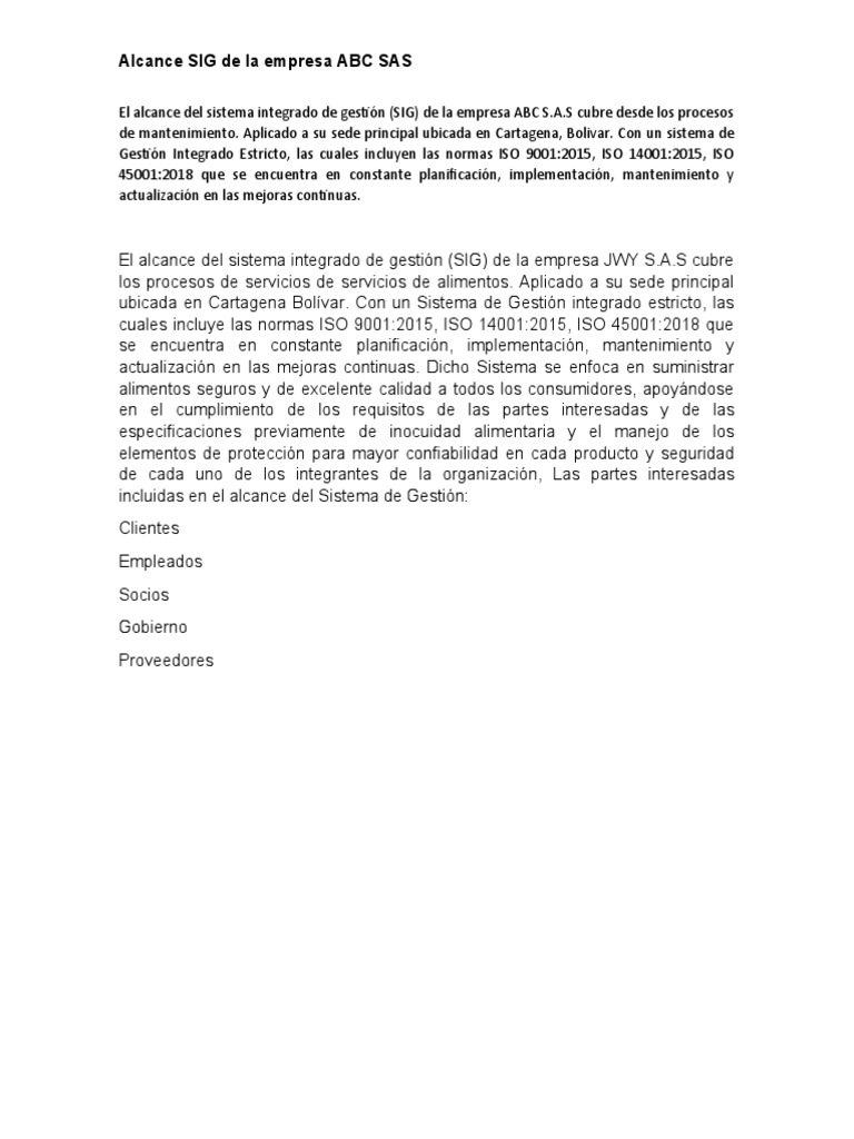 Alcance Del SIG de La Empresa ABC S.A | PDF